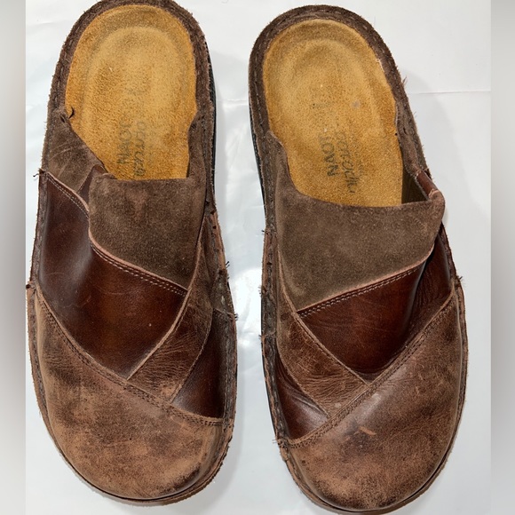 NAOT brown patchwork chunky leather suede Slip On shoes Mule Clogs EURO 37, Sz 7 - Picture 5 of 16